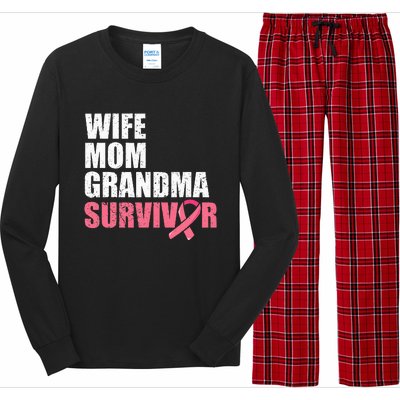 Breast Cancer Fighter  Wife Mom Grandma Survivor Long Sleeve Pajama Set