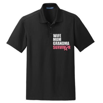 Breast Cancer Fighter  Wife Mom Grandma Survivor Dry Zone Grid Polo