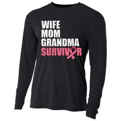 Breast Cancer Fighter  Wife Mom Grandma Survivor Cooling Performance Long Sleeve Crew