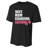 Breast Cancer Fighter  Wife Mom Grandma Survivor Performance Sprint T-Shirt