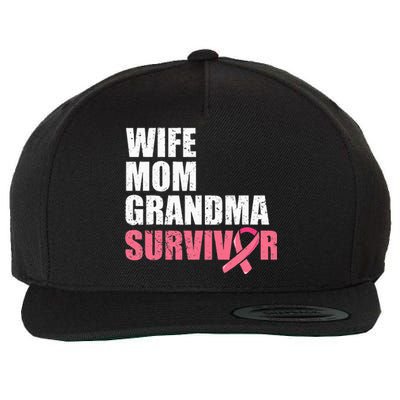 Breast Cancer Fighter  Wife Mom Grandma Survivor Wool Snapback Cap