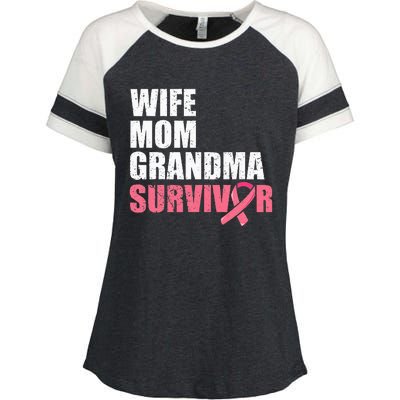 Breast Cancer Fighter  Wife Mom Grandma Survivor Enza Ladies Jersey Colorblock Tee