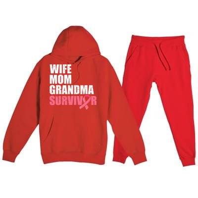 Breast Cancer Fighter  Wife Mom Grandma Survivor Premium Hooded Sweatsuit Set