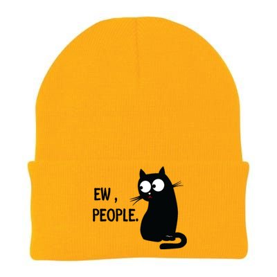 Black Cat Funny Ew People Meow Kitty Knit Cap Winter Beanie