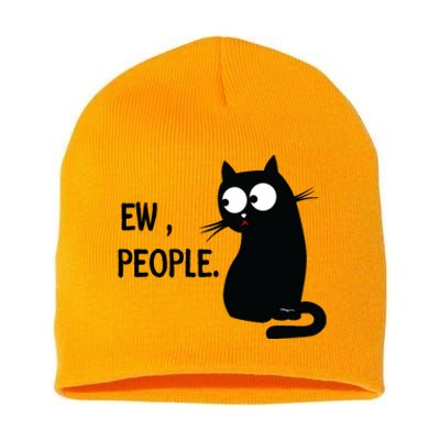 Black Cat Funny Ew People Meow Kitty Short Acrylic Beanie