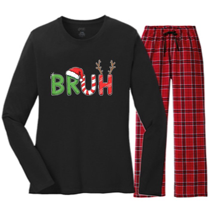 Bruh Christmas Funny Christmas Women's Long Sleeve Flannel Pajama Set 