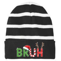 Bruh Christmas Funny Christmas Striped Beanie with Solid Band