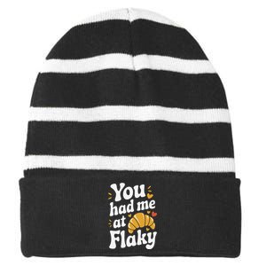 Buttery Croissant Fresh Baked Pastry Addict French Breakfast Striped Beanie with Solid Band