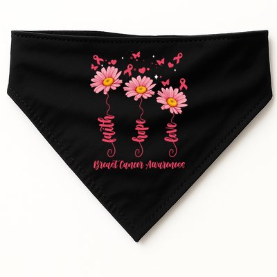 Breast Cancer Faith Hope Love Floral USA-Made Doggie Bandana