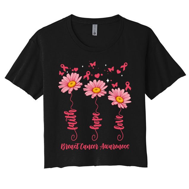 Breast Cancer Faith Hope Love Floral Crop Top