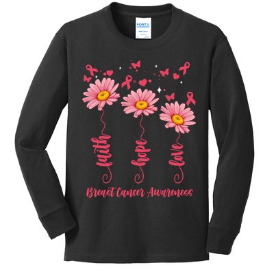 Breast Cancer Faith Hope Love Floral Kids Long Sleeve Shirt