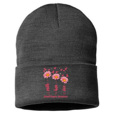 Breast Cancer Faith Hope Love Floral Sustainable Knit Beanie