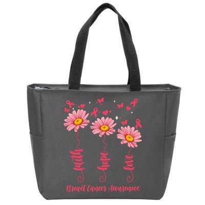 Breast Cancer Faith Hope Love Floral Zip Tote Bag