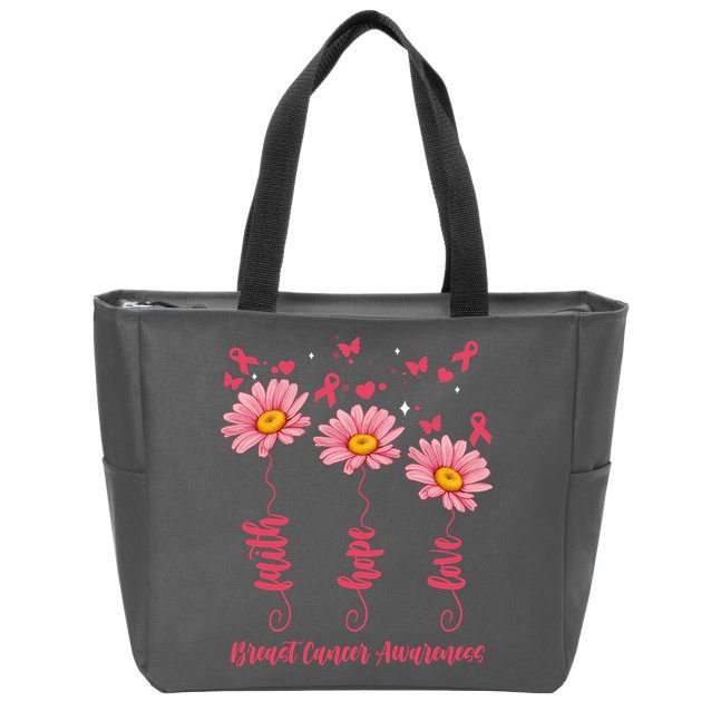 Breast Cancer Faith Hope Love Floral Zip Tote Bag