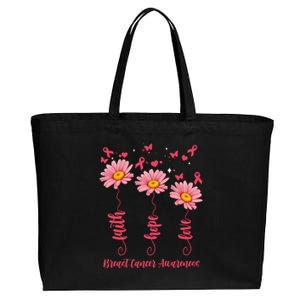 Breast Cancer Faith Hope Love Floral Cotton Canvas Jumbo Tote