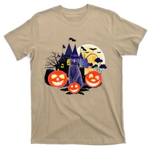 Black Cat Full Moon Bats Halloween Adult Costume T-Shirt