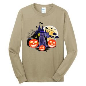 Black Cat Full Moon Bats Halloween Adult Costume Tall Long Sleeve T-Shirt