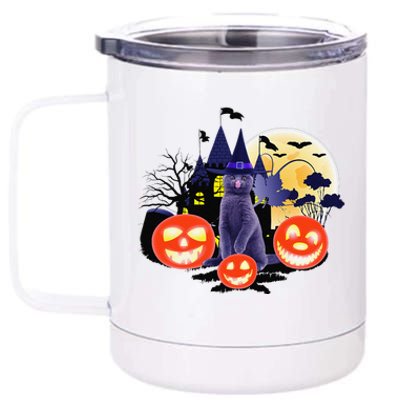 Black Cat Full Moon Bats Halloween Adult Costume 12 oz Stainless Steel Tumbler Cup