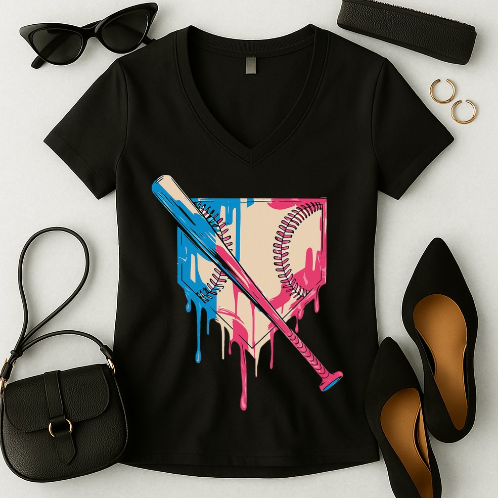 Baseball Cute For Women Ice Cream Cute Baseball Gift Women's V-Neck T-Shirt