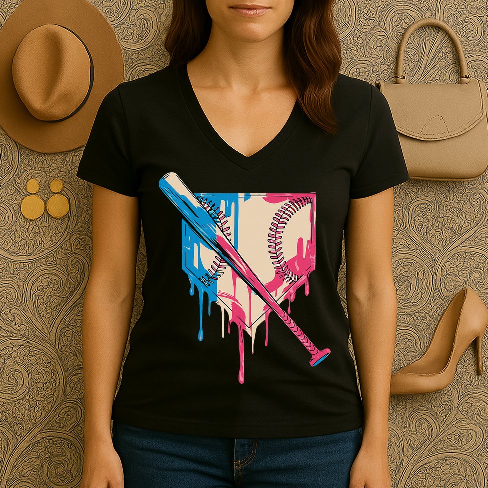 Baseball Cute For Women Ice Cream Cute Baseball Gift Women's V-Neck T-Shirt