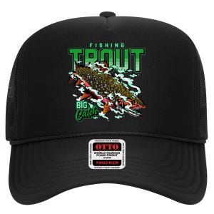 Big Catch Fishing For Trout High Crown Mesh Back Trucker Hat