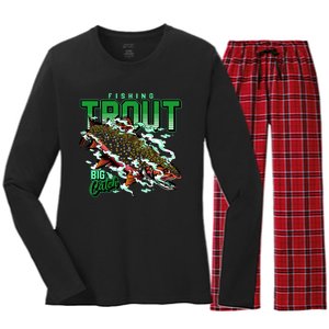 Big Catch Fishing For Trout Women's Long Sleeve Flannel Pajama Set 