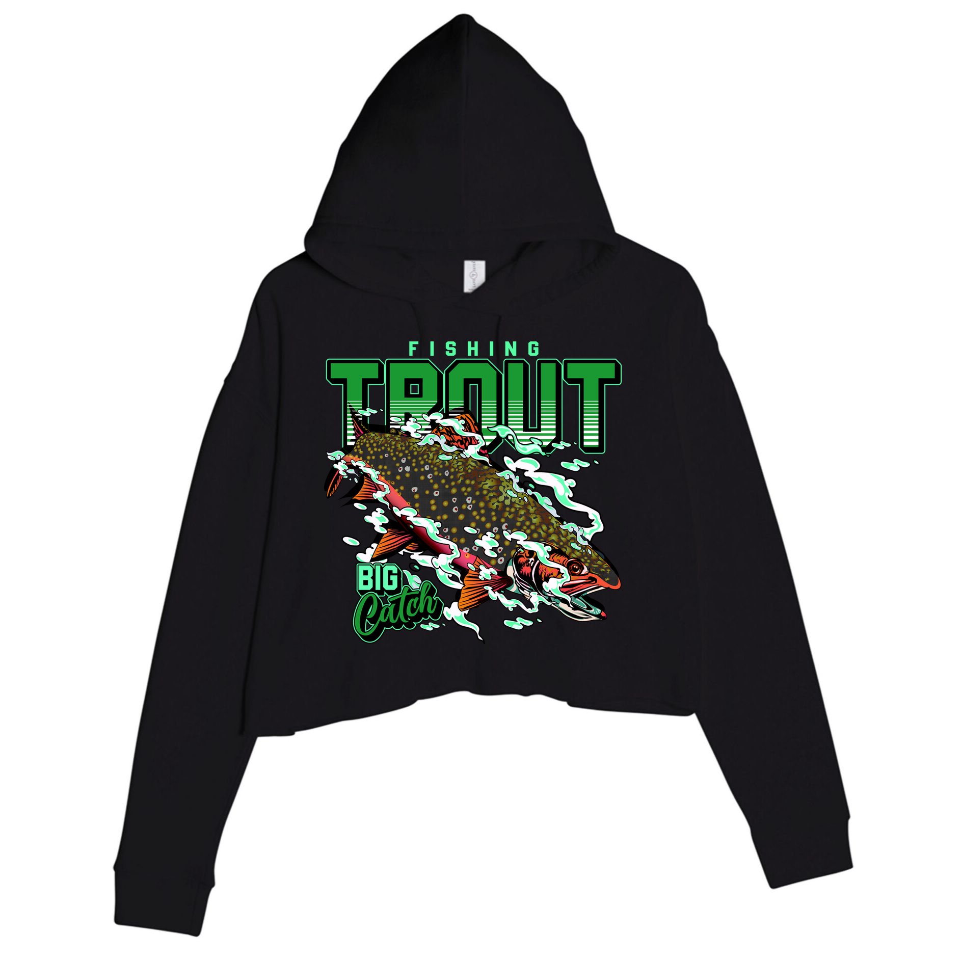 Big Catch Fishing For Trout Crop Fleece Hoodie