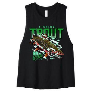 Big Catch Fishing For Trout Women's Racerback Cropped Tank