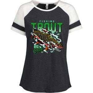 Big Catch Fishing For Trout Enza Ladies Jersey Colorblock Tee