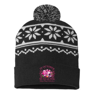 Breast Cancer Football In October We Wear USA-Made Snowflake Beanie