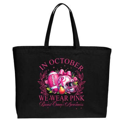 Breast Cancer Football In October We Wear Cotton Canvas Jumbo Tote