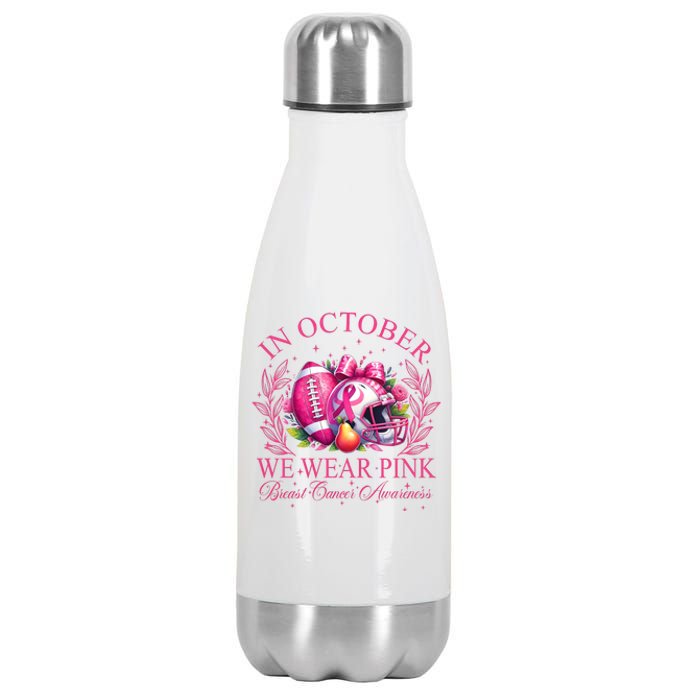 Breast Cancer Football In October We Wear Stainless Steel Insulated Water Bottle