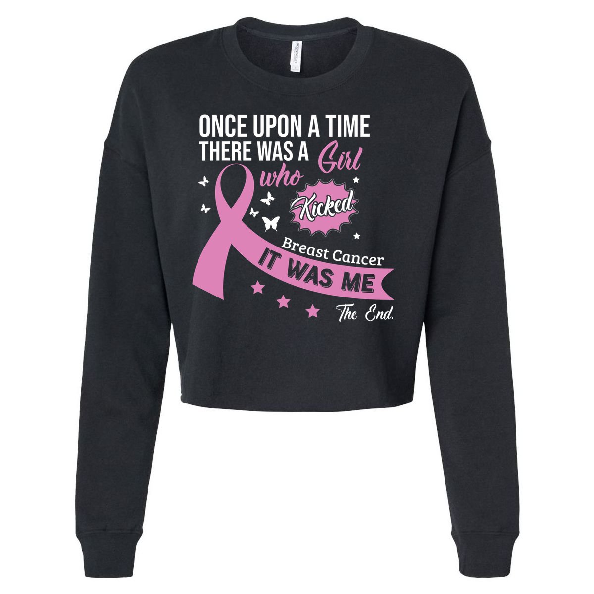 Breast Cancer Fight Cancer Ribbon Cropped Pullover Crew