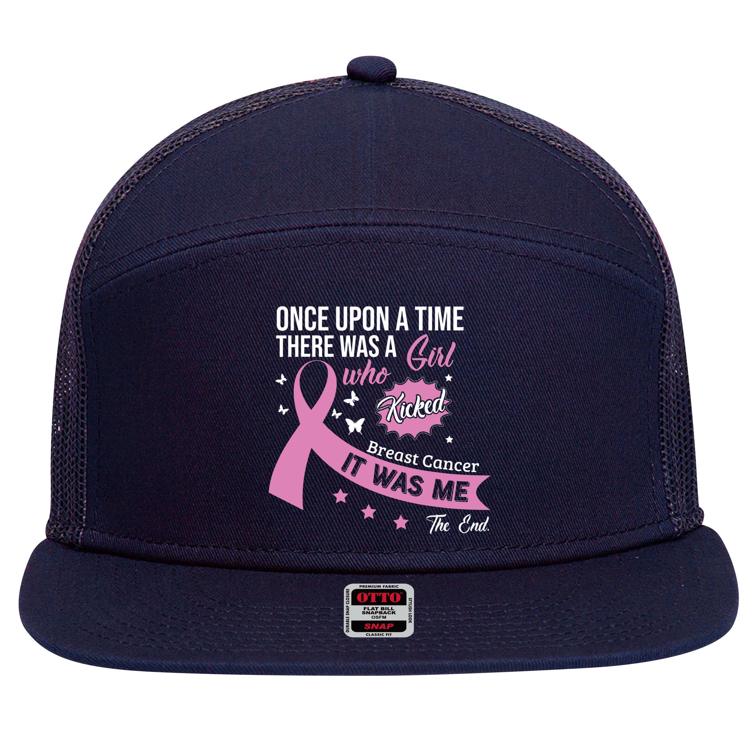Breast Cancer Fight Cancer Ribbon 7 Panel Mesh Trucker Snapback Hat