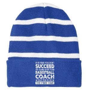 Basketball Coach Funny Thank You For Dad Mom Cute Gift Striped Beanie with Solid Band