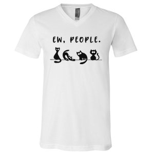 black cat funny wo ew people meowy cat lovers V-Neck T-Shirt