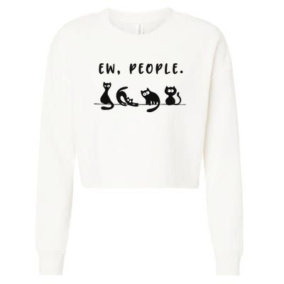 black cat funny wo ew people meowy cat lovers Cropped Pullover Crew