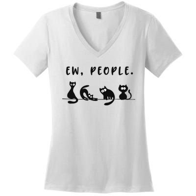 black cat funny wo ew people meowy cat lovers Women's V-Neck T-Shirt