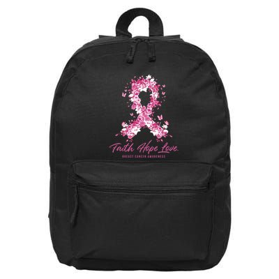 Breast Cancer Family Support Floral October Cancer Pink Ribbon 16 in Basic Backpack