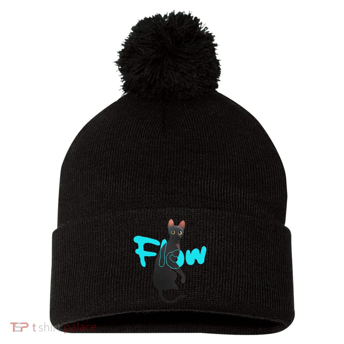 Black Cat Flow For Adult And Pom Pom 12in Knit Beanie