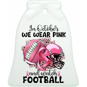 Breast Cancer Football Team Support Ceramic Bell Ornament