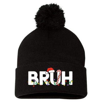 Bruh Christmas Funny Christmas Santa Pom Pom 12in Knit Beanie