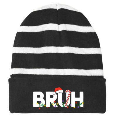 Bruh Christmas Funny Christmas Santa Striped Beanie with Solid Band