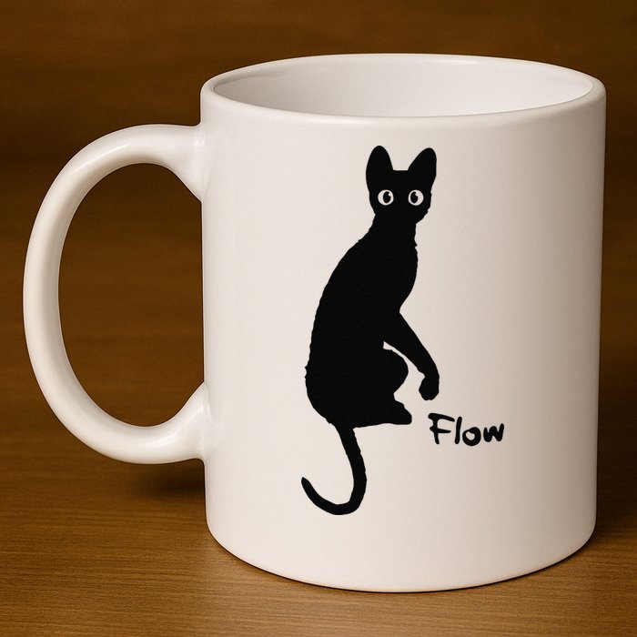 Black Cat Flow Gift 11oz C Handle Ceramic Mug