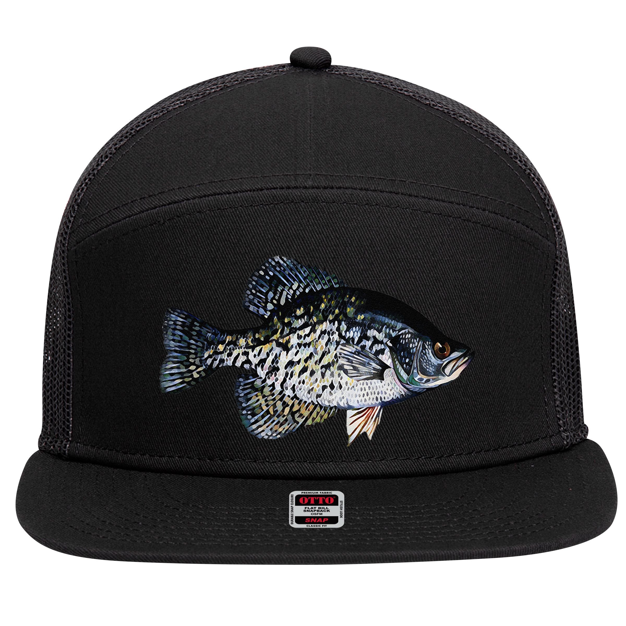 Black Crappie Fish Lucky Crappie Fishing Gift 7 Panel Mesh Trucker Snapback Hat
