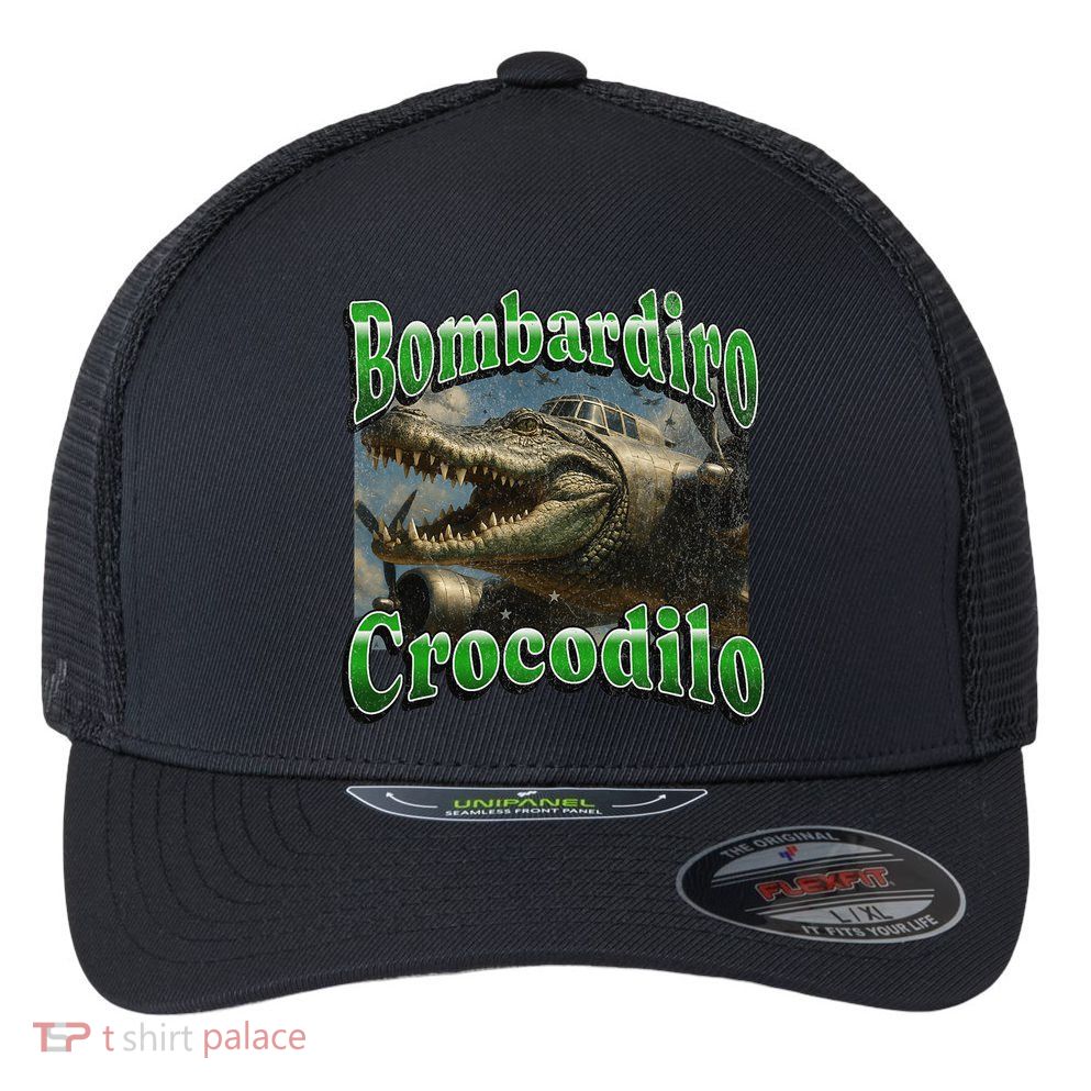 Bombadiro Crocodilo Funny Italian Brainrot Meme Graphic Flexfit Unipanel Trucker Cap