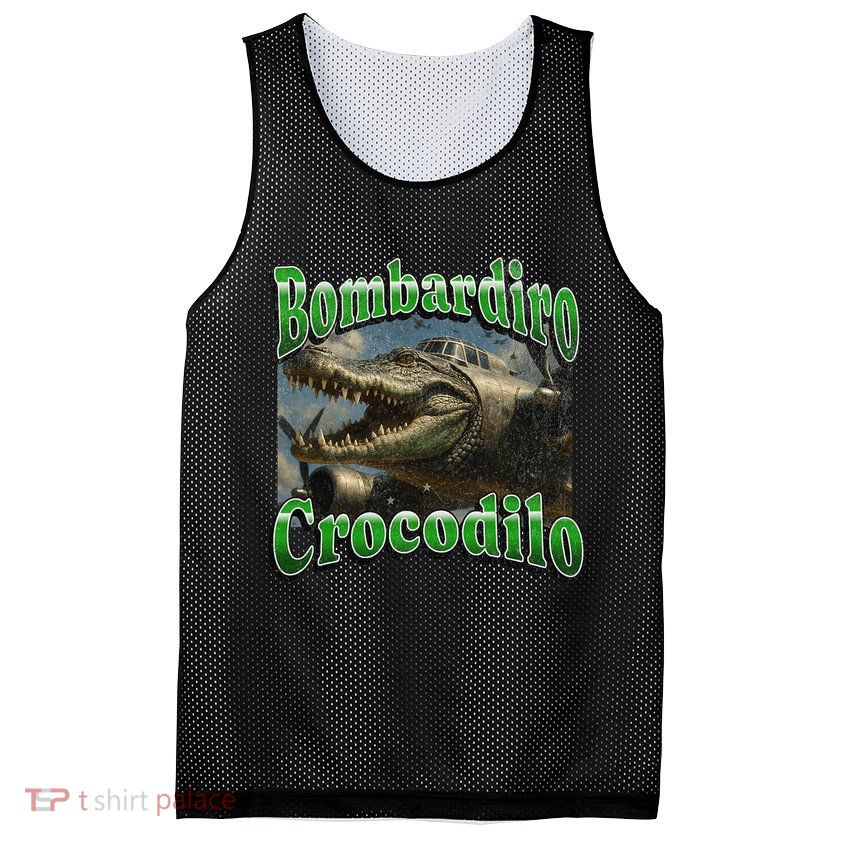 Bombadiro Crocodilo Funny Italian Brainrot Meme Graphic Mesh Reversible Basketball Jersey Tank