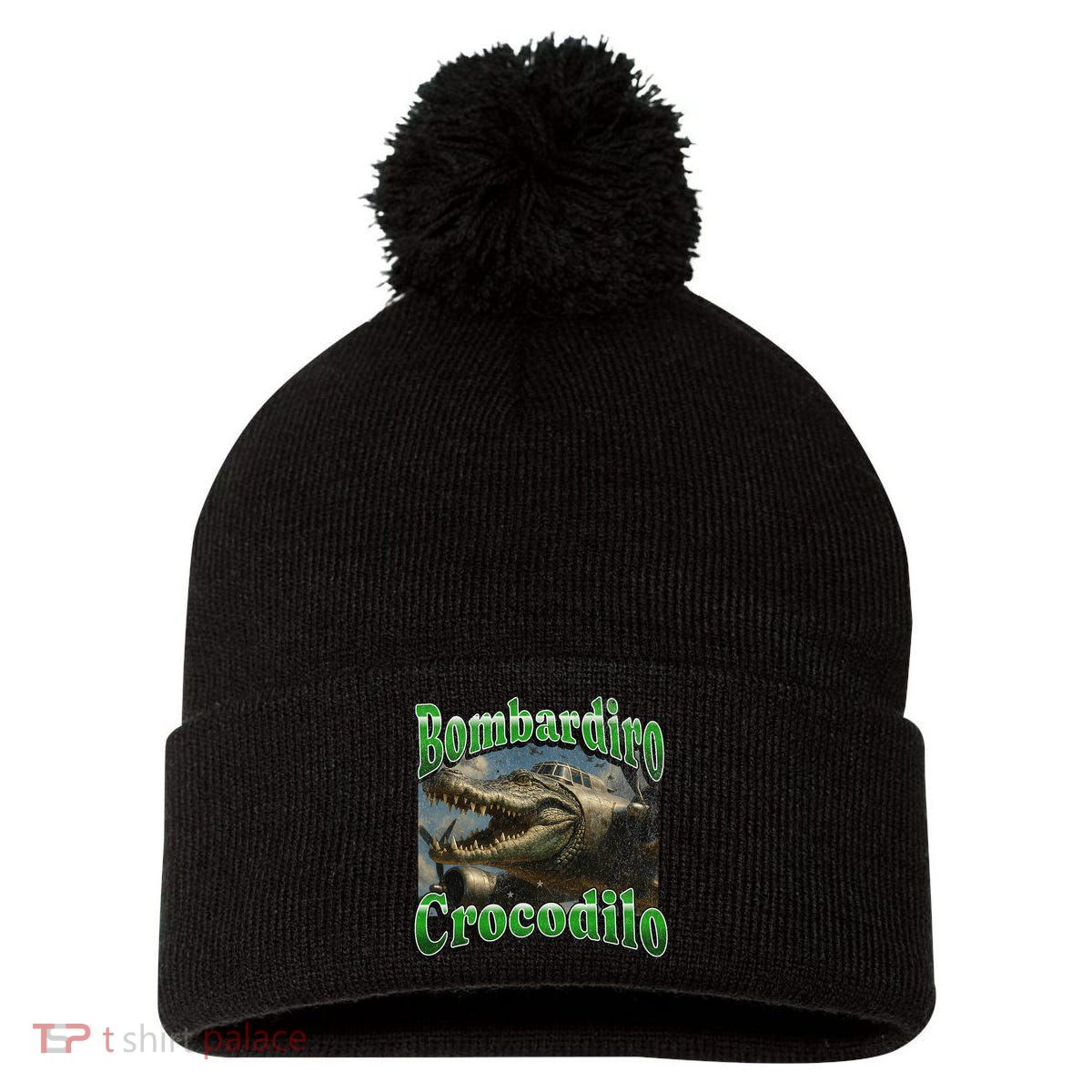 Bombadiro Crocodilo Funny Italian Brainrot Meme Graphic Pom Pom 12in Knit Beanie