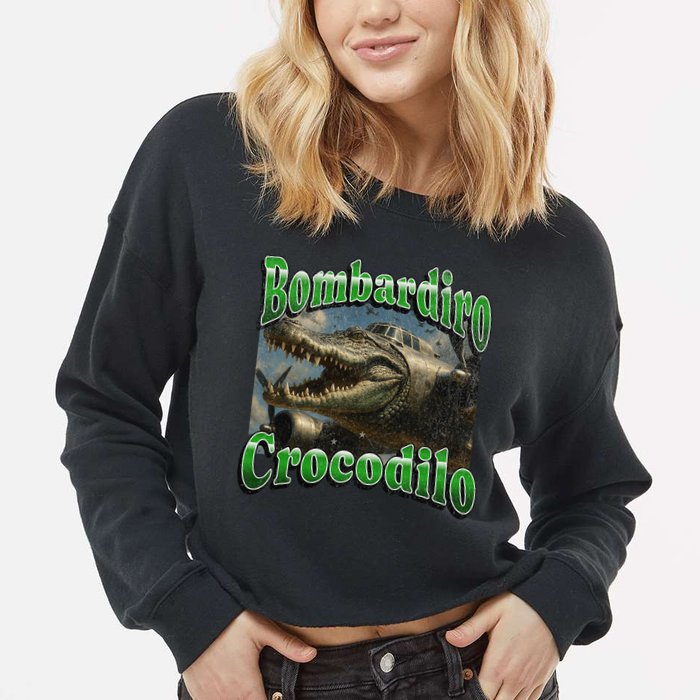 Bombadiro Crocodilo Funny Italian Brainrot Meme Graphic Cropped Pullover Crew