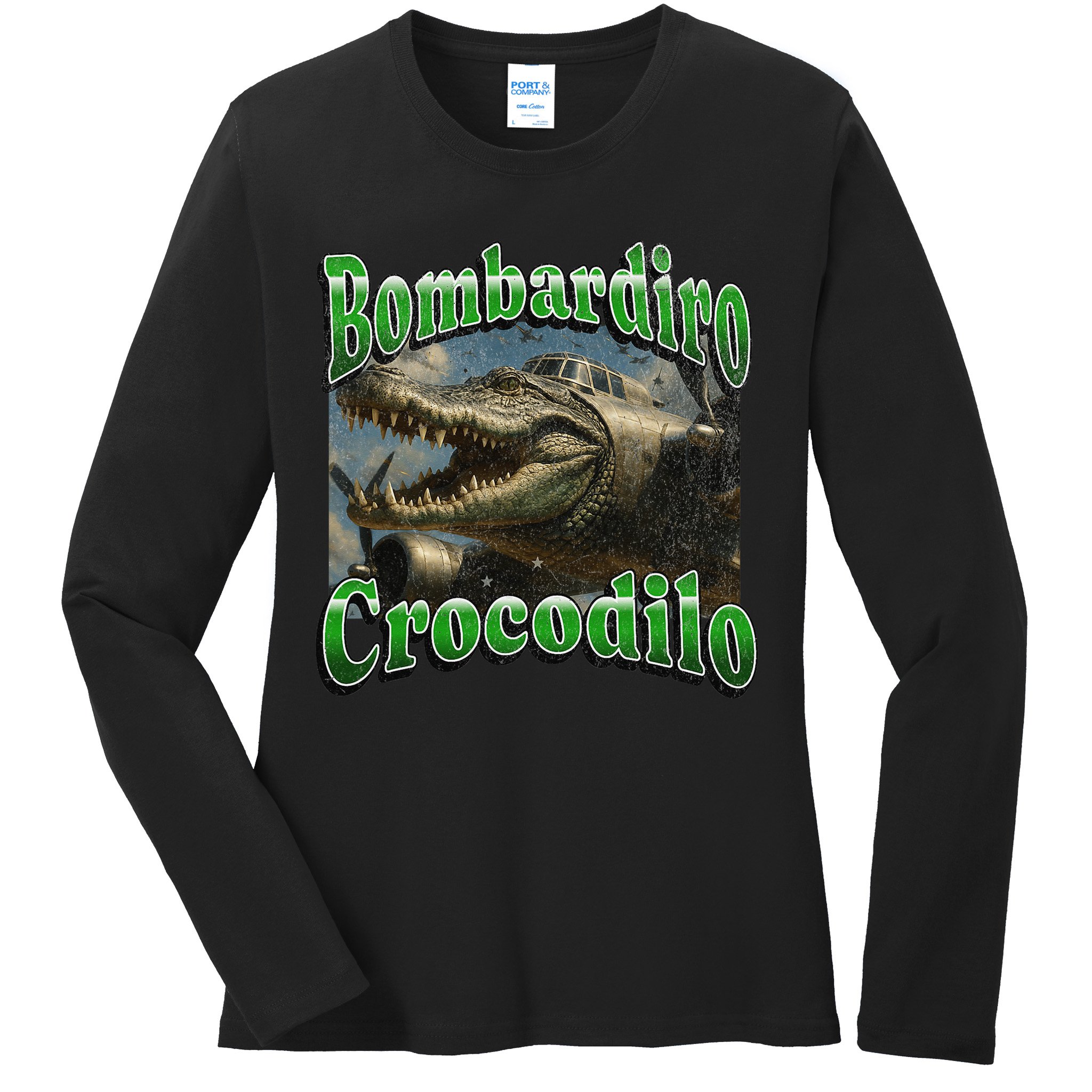 Bombadiro Crocodilo Funny Italian Brainrot Meme Graphic Ladies Long Sleeve Shirt
